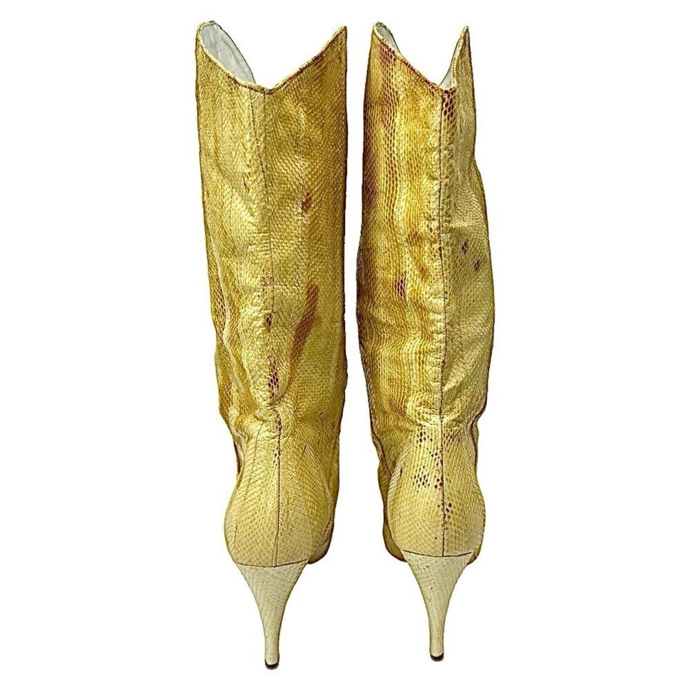Wild Pair Women’s Beige Snakeskin Leather Mid-Calf Boots Size 7B Cone Heel - Picture 7 of 10
